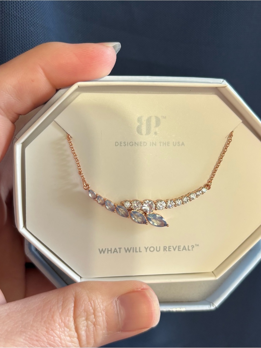 Rose Gold Blue moonstone Crystal Leaf Necklace- BP